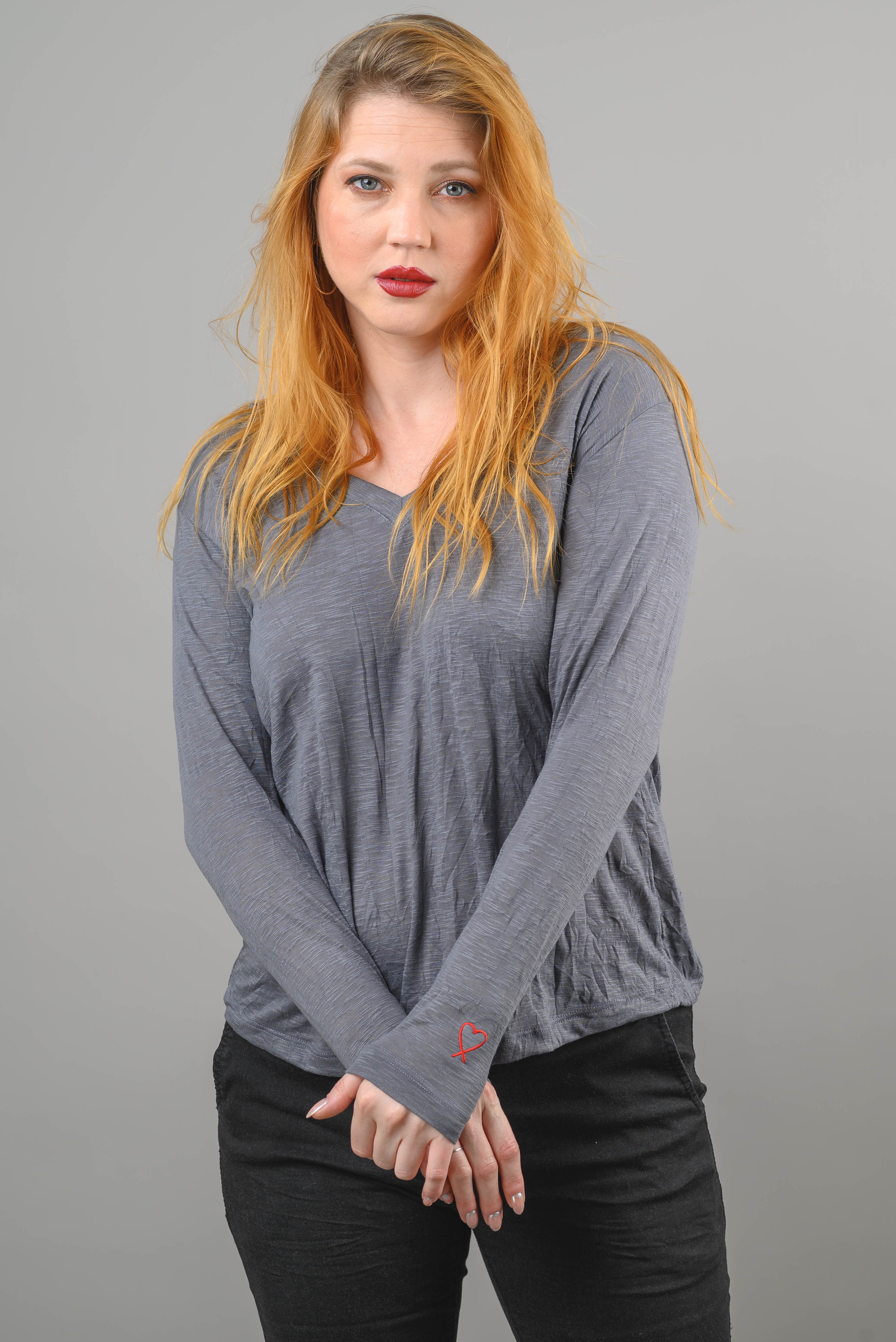 Jolene Crinkle Top with Heart Embroidery